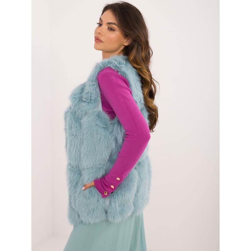 Dámská vesta se zapínáním na háčky a očka kožešinová mátová 