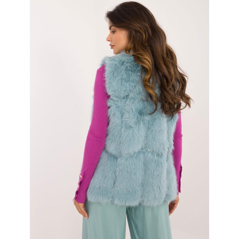 Dámská vesta se zapínáním na háčky a očka kožešinová mátová 
