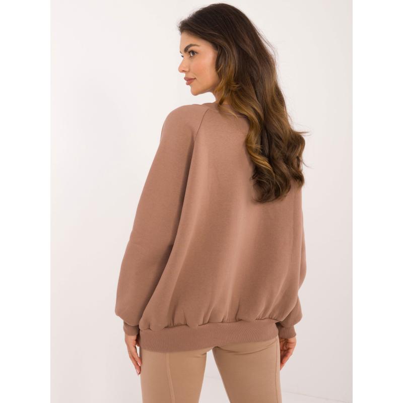 Női kapucnis pulóver betűkkel szigetelt barna