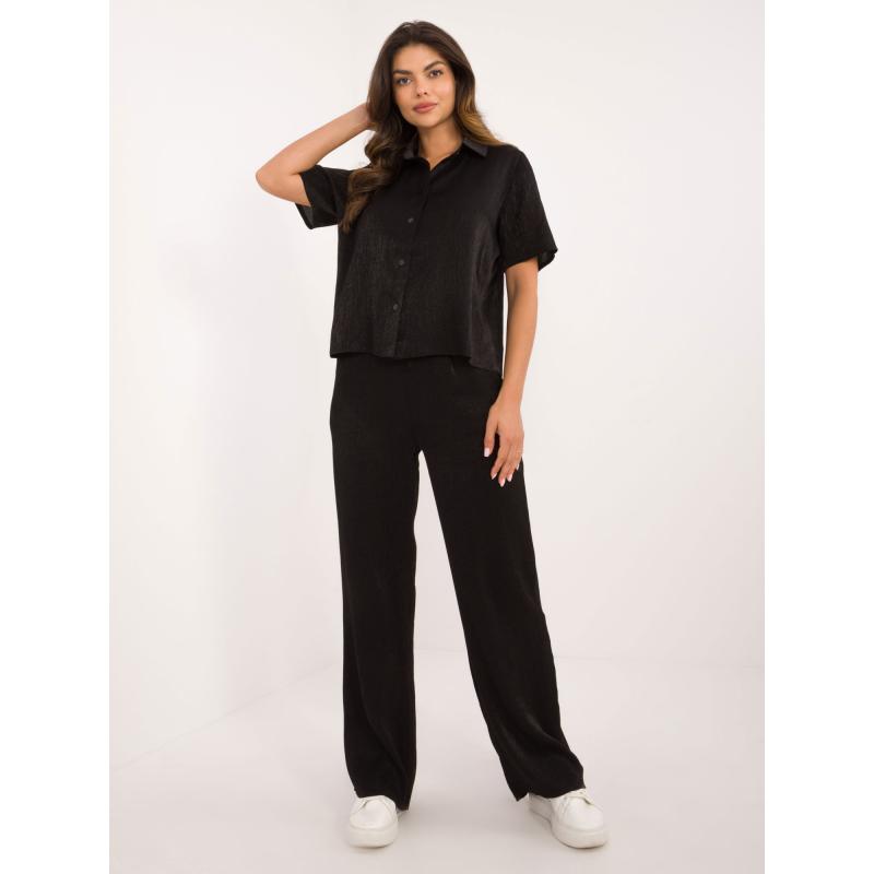 Dámský komplet s kalhotami lesklý dvoudílný černý  