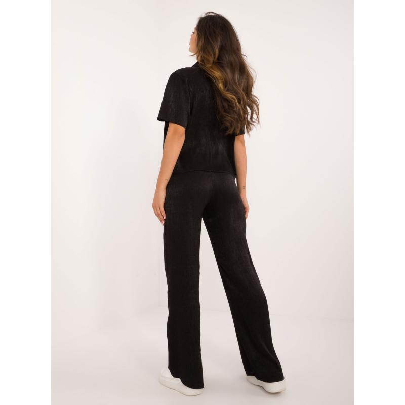 Dámský komplet s kalhotami lesklý dvoudílný černý  