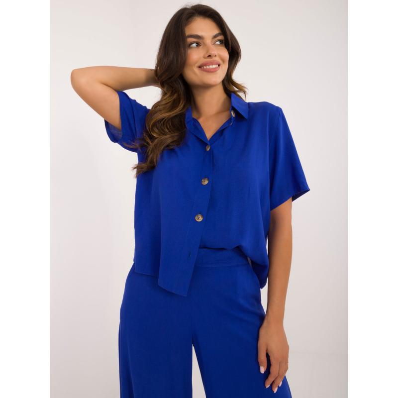 Dámský komplet s krátkou košilí kobaltový