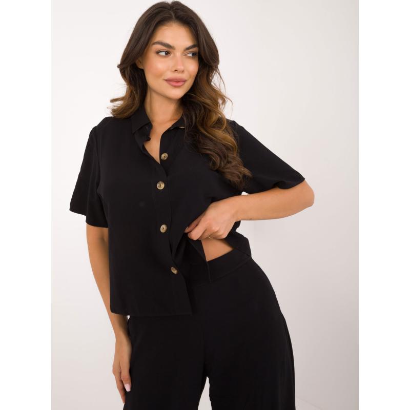 Dámský komplet s rozepnutou košilí černý 