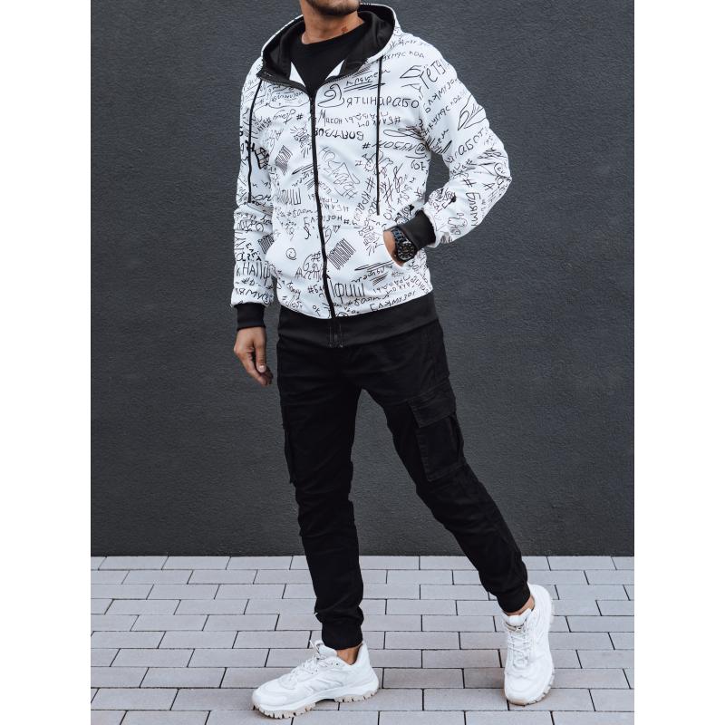 Férfi kapucnis pulóver húzózsinórral fehér