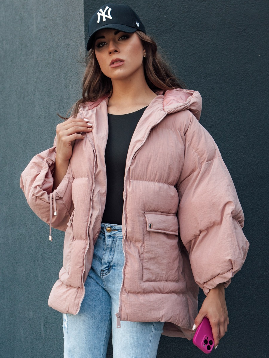 Női oversize steppelt kabát kapucnival PARIMA pink