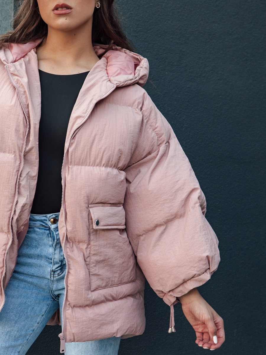Női oversize steppelt kabát kapucnival PARIMA pink - foto 3
