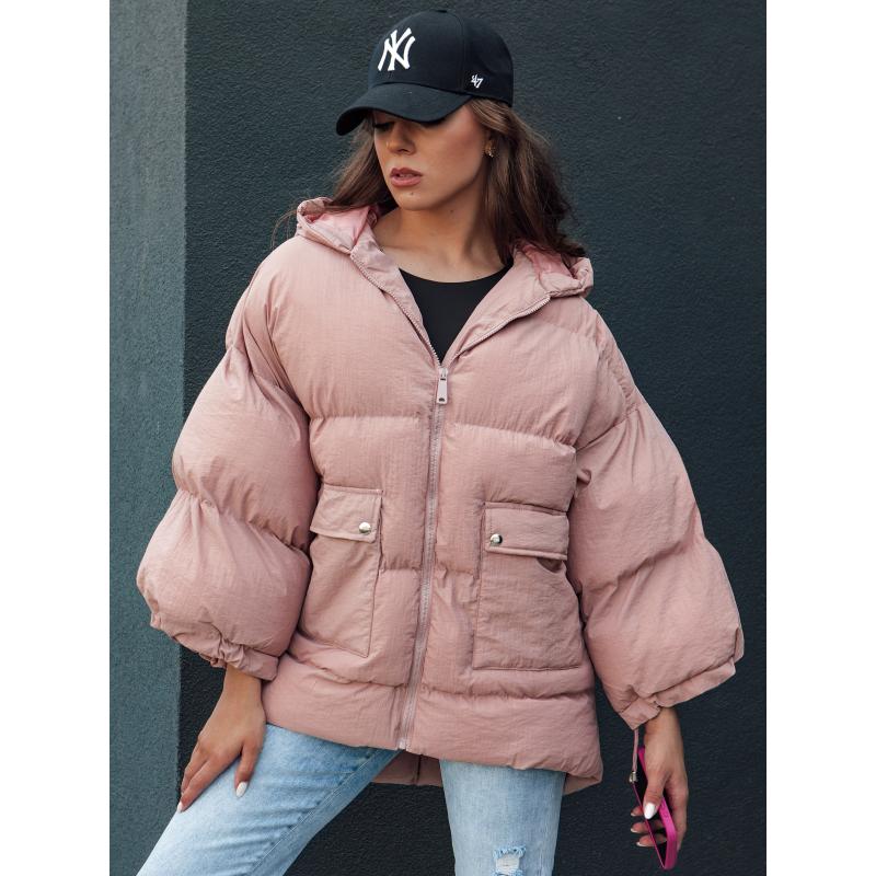 Dámská prošívaná bunda oversize s kapucí PARIMA růžová