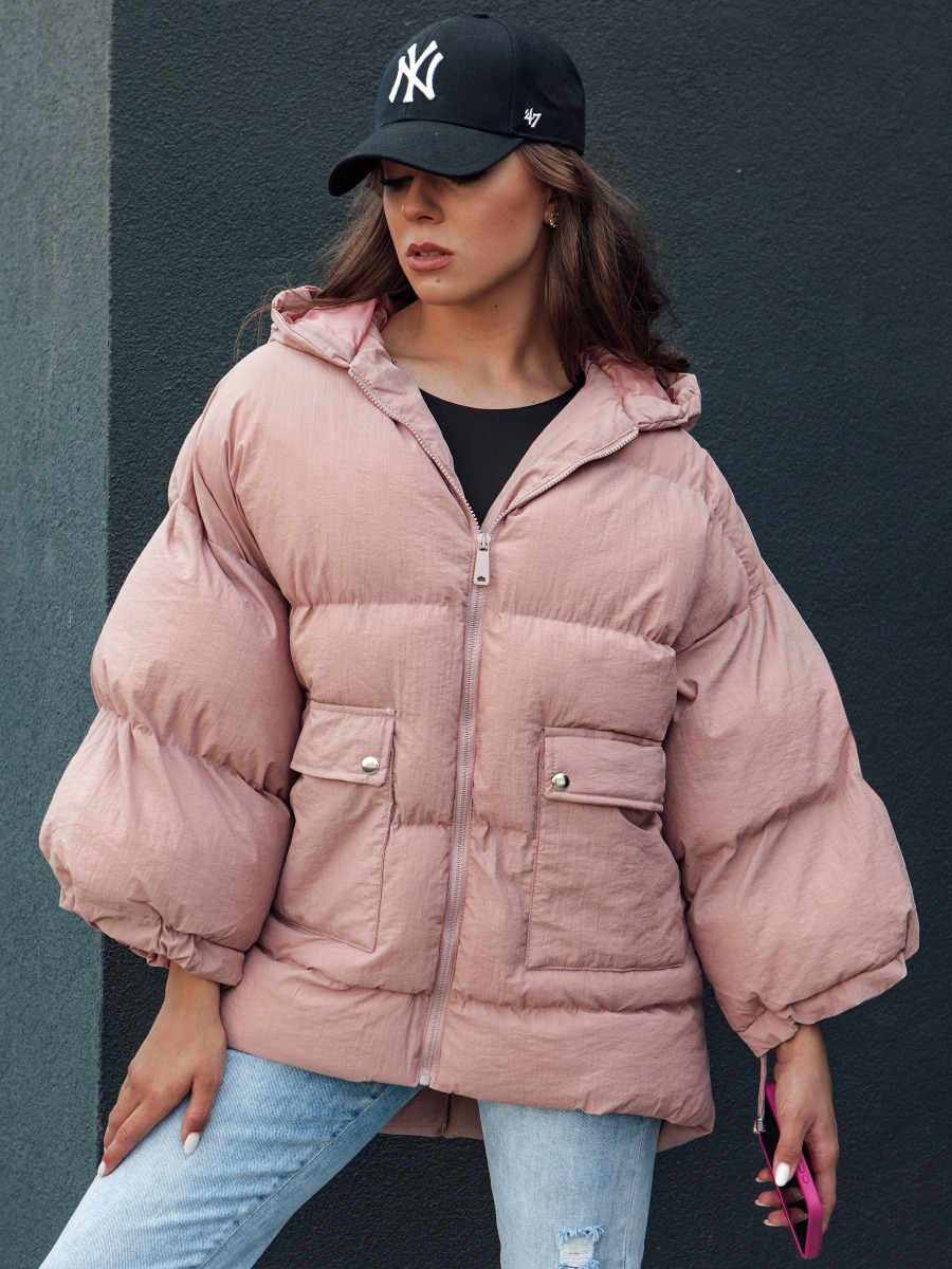 Női oversize steppelt kabát kapucnival PARIMA pink - foto 2
