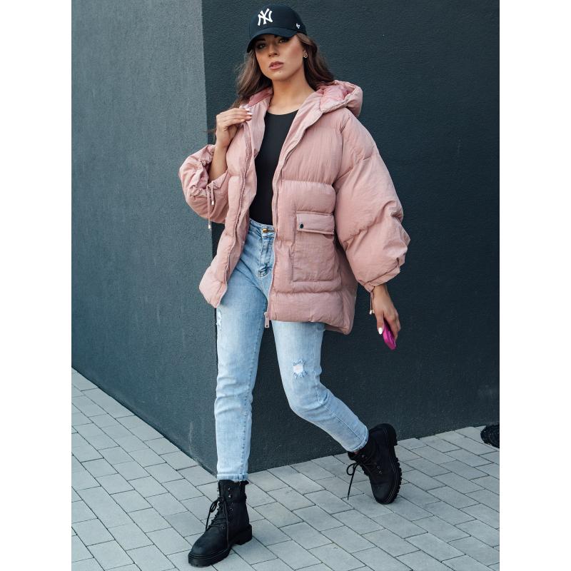 Dámská prošívaná bunda oversize s kapucí PARIMA růžová