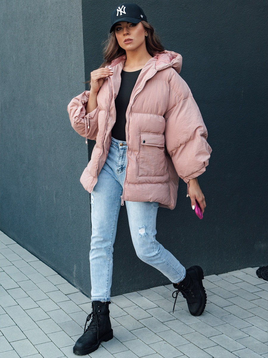 Női oversize steppelt kabát kapucnival PARIMA pink - foto 4
