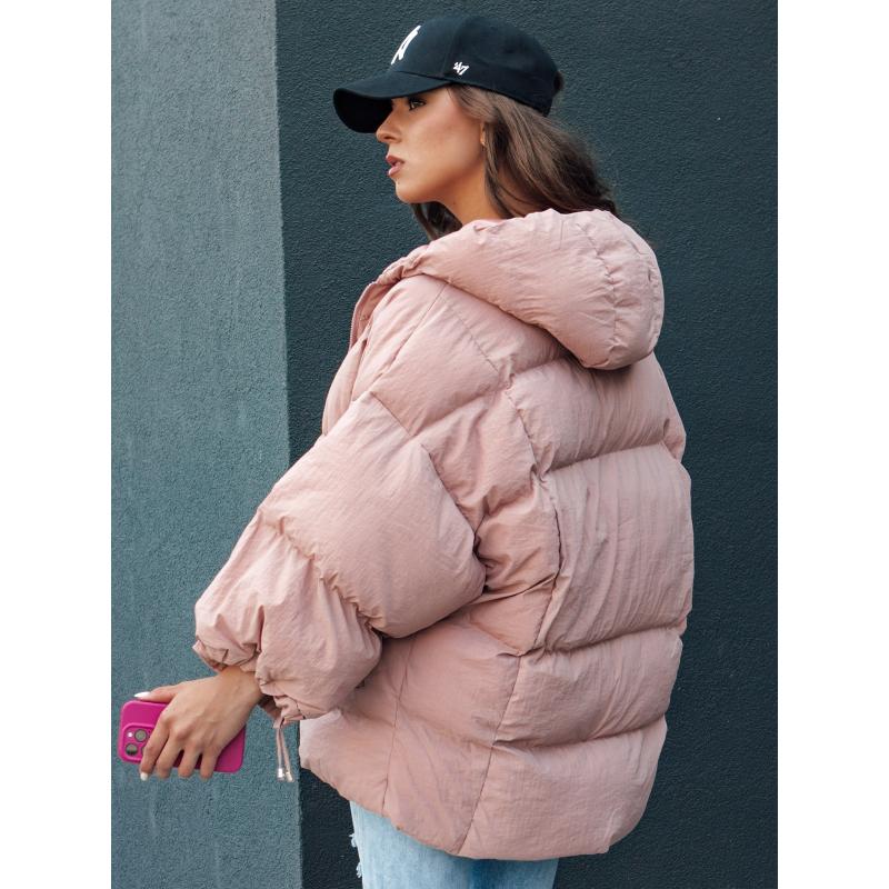 Dámská prošívaná bunda oversize s kapucí PARIMA růžová