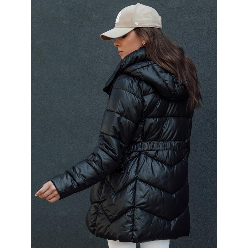 Női steppelt téli kabát BLOOM fekete