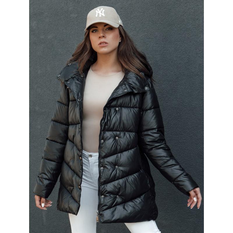 Női steppelt téli kabát BLOOM fekete