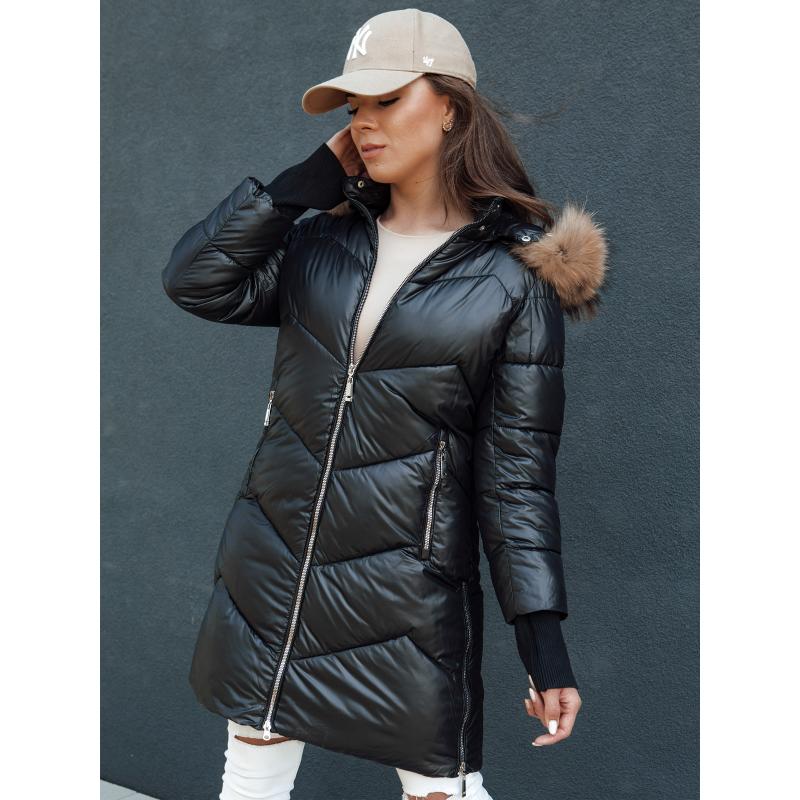 Dámská zimní prošívaná bunda s kožíškem a kapucí LAGOON černá