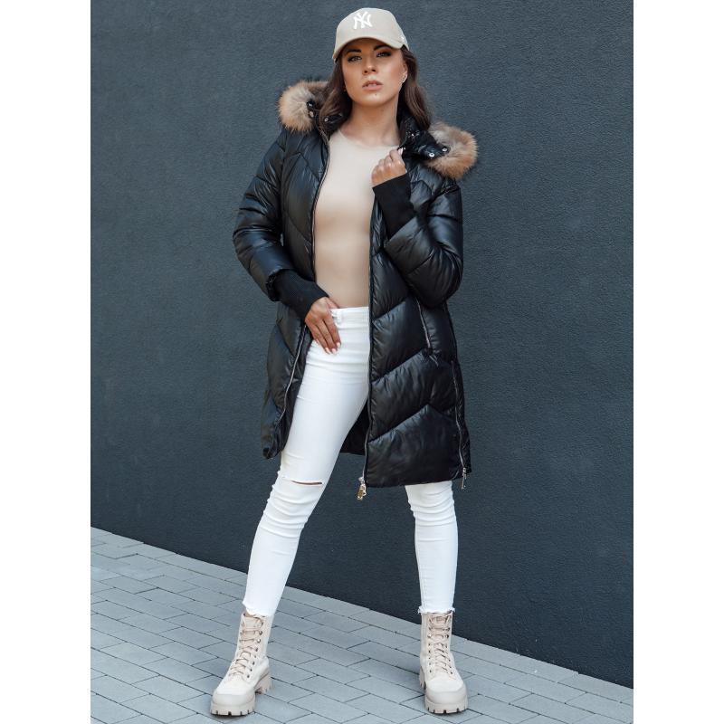 Dámská zimní prošívaná bunda s kožíškem a kapucí LAGOON černá