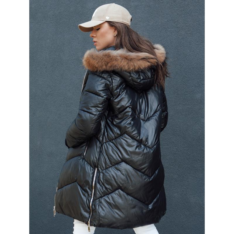 Dámská zimní prošívaná bunda s kožíškem a kapucí LAGOON černá