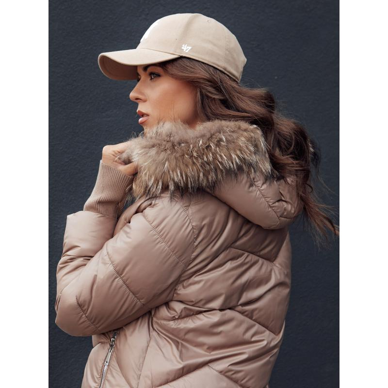 Dámský zimní kabát s prošívaným kožíškem a kapucí LAGOON hnědý