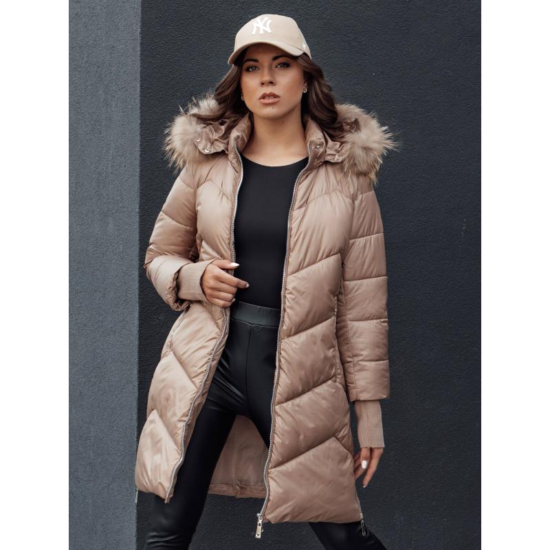 Dámský zimní kabát s prošívaným kožíškem a kapucí LAGOON hnědý