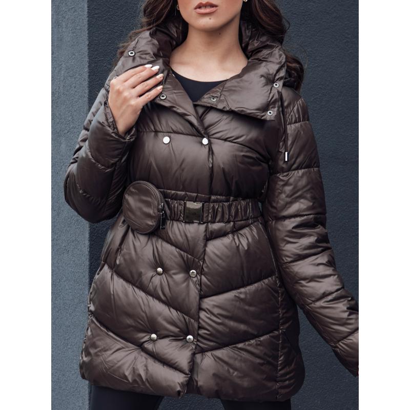 Dámsky zimný prešívaný kabát s kapucňou BLOOM moka