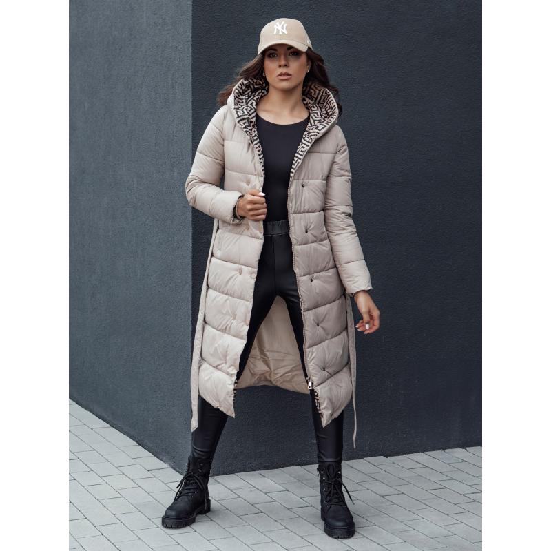Dámský prošívaný zimní kabát s kapucí GRACE béžový