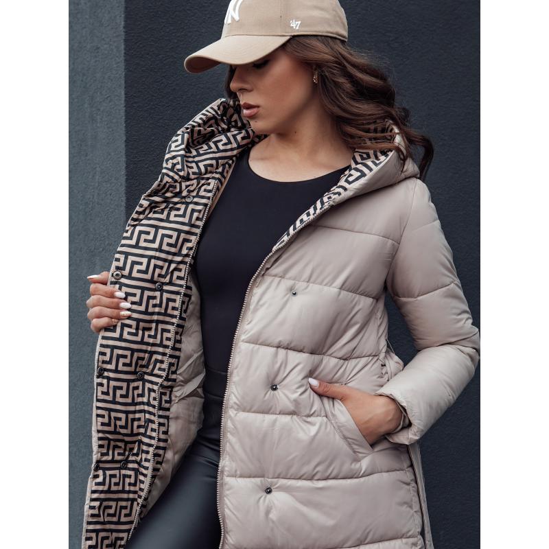 Dámský prošívaný zimní kabát s kapucí GRACE béžový