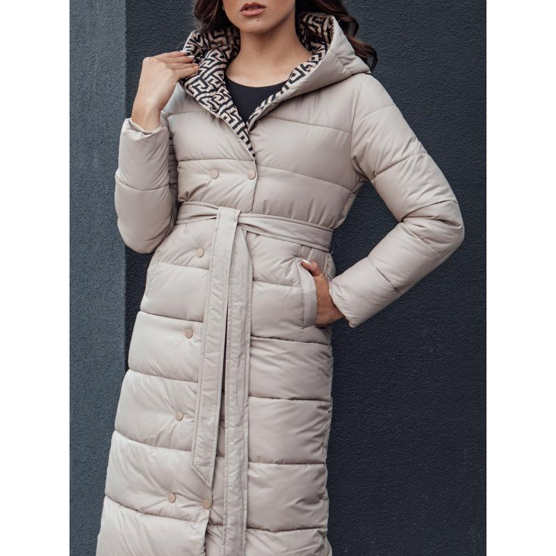 Dámský prošívaný zimní kabát s kapucí GRACE béžový
