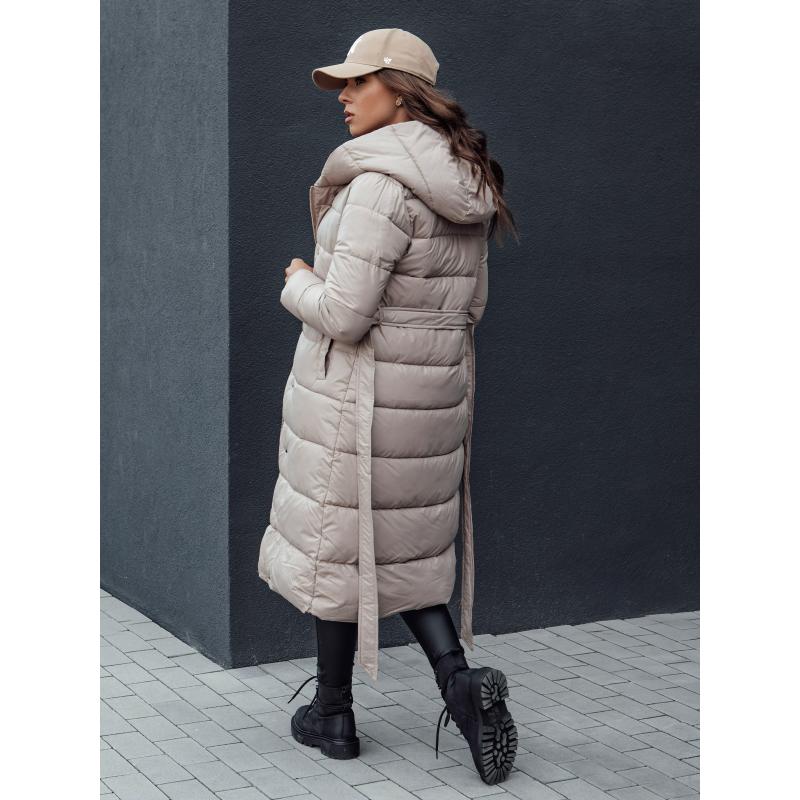 Dámský prošívaný zimní kabát s kapucí GRACE béžový