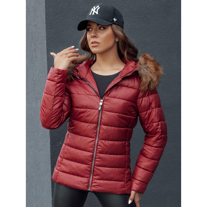 Női steppelt télikabát kapucnival ESTELLA bordó