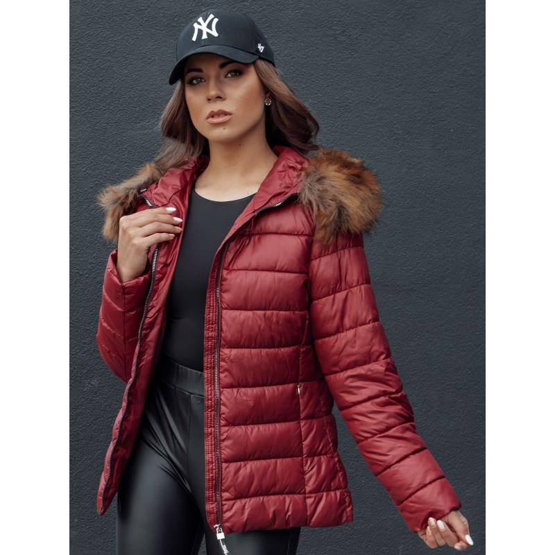 Női steppelt télikabát kapucnival ESTELLA bordó