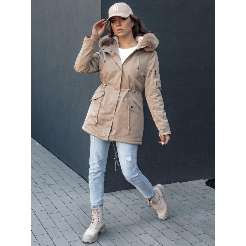 Dámská zimní bunda parka s kožíškem ERISS béžová