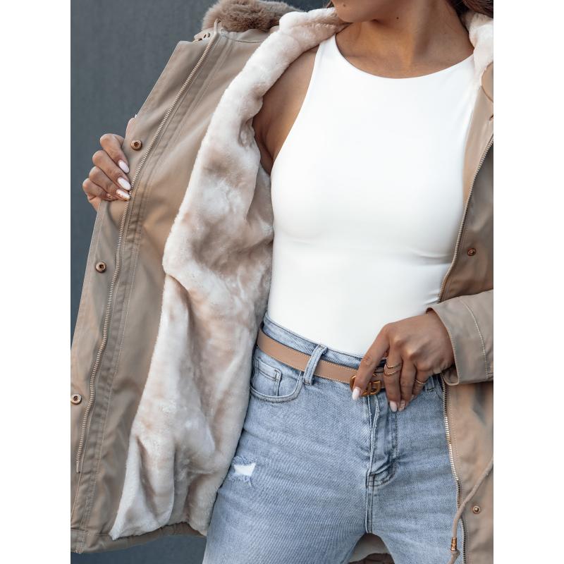 Dámská zimní bunda parka s kožíškem ERISS béžová