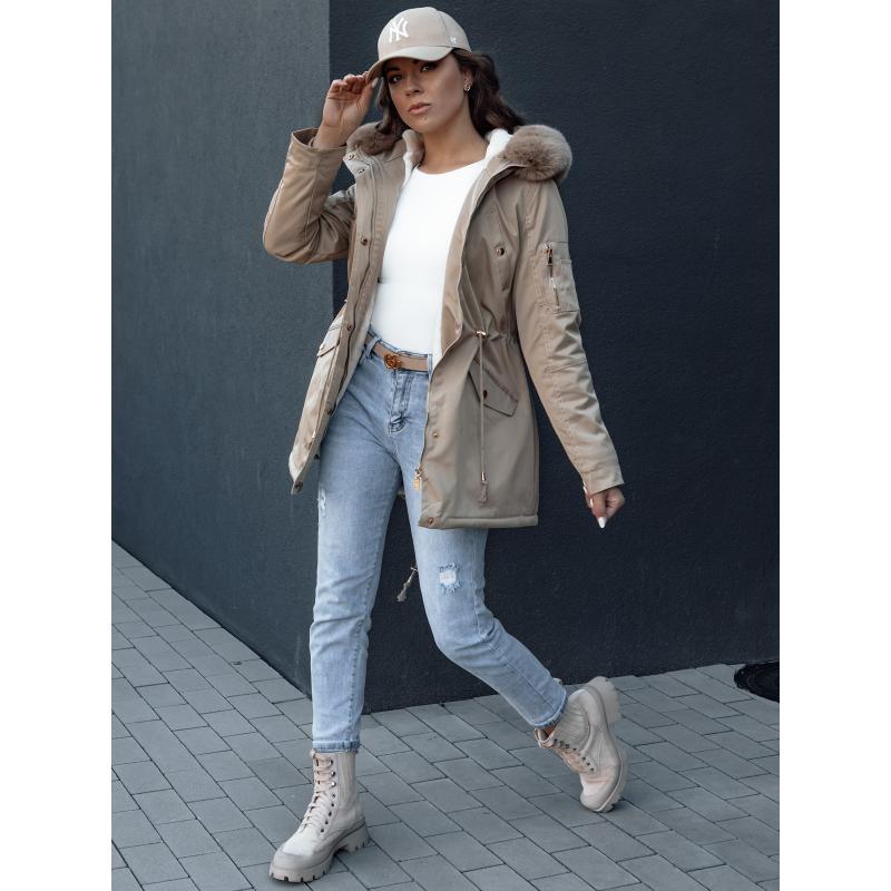 Dámská zimní bunda parka s kožíškem ERISS béžová
