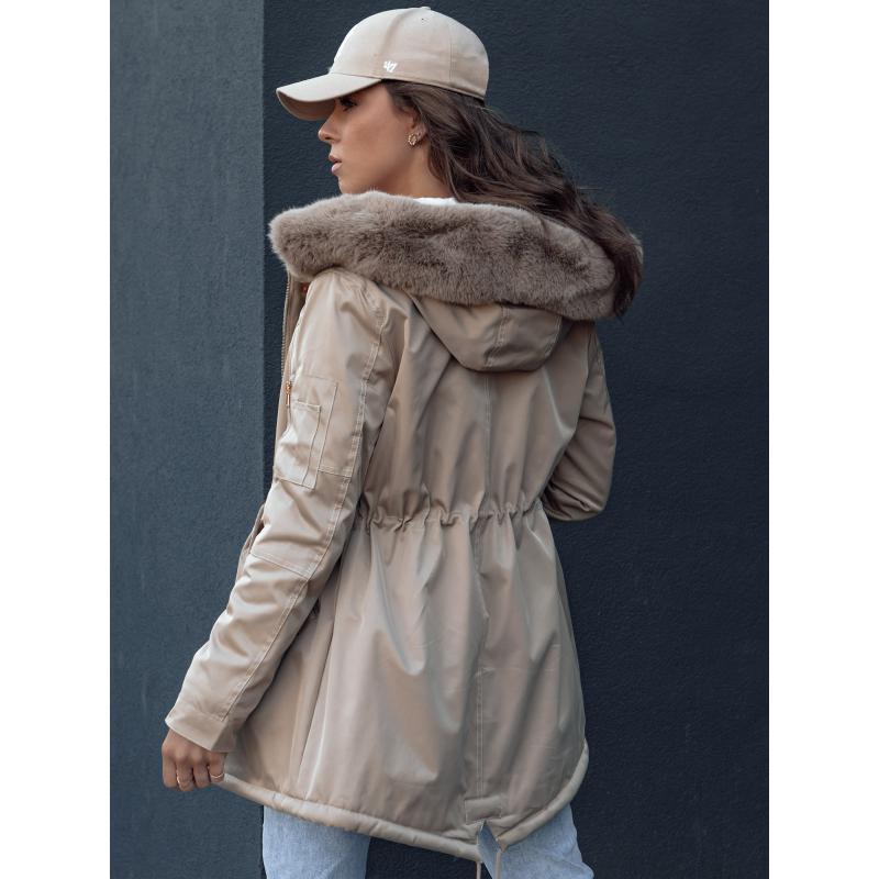Dámská zimní bunda parka s kožíškem ERISS béžová