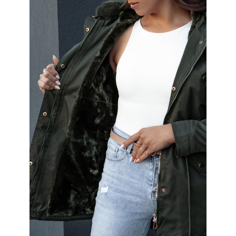 Dámská zimní bunda parka s kožešinou ERISS zelená