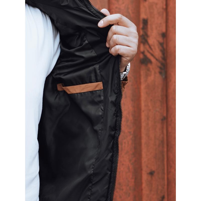 Férfi hosszú téli dzseki steppelt kapucnival sárga