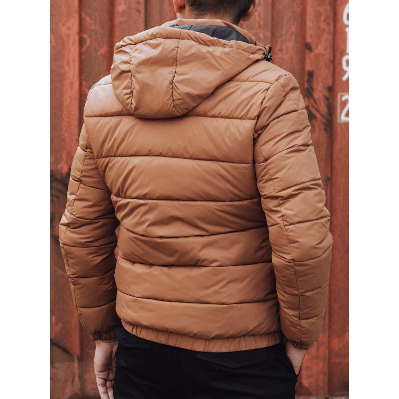 Férfi hosszú téli dzseki steppelt kapucnival sárga