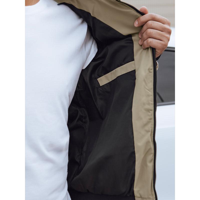 Férfi téli steppelt kabát kapucnival bézs színben