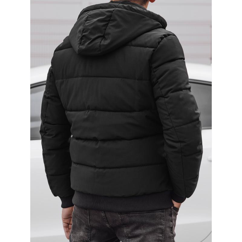 Férfi téli steppelt dzseki kapucnival fekete