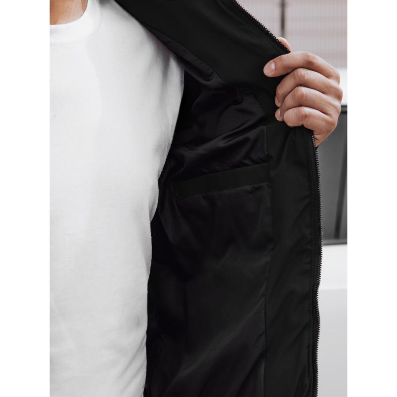 Férfi téli steppelt dzseki kapucnival fekete