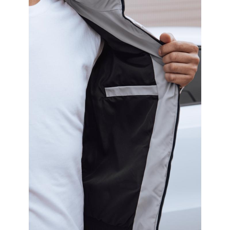 Férfi téli steppelt kabát kapucnival szürke