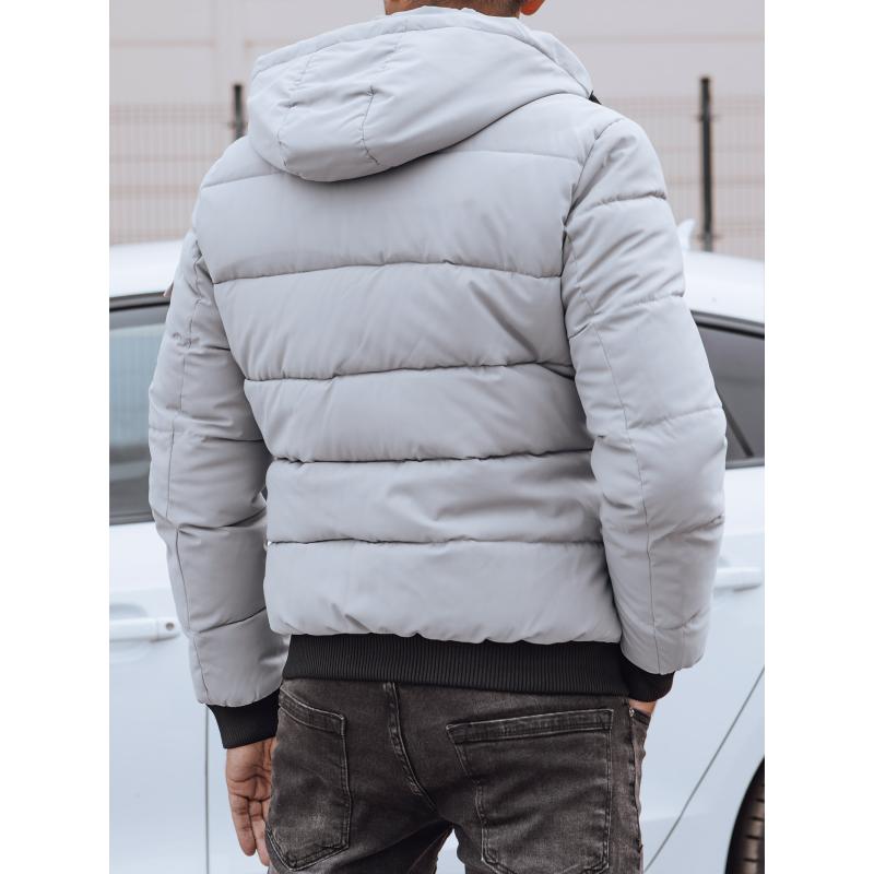 Férfi téli steppelt kabát kapucnival szürke