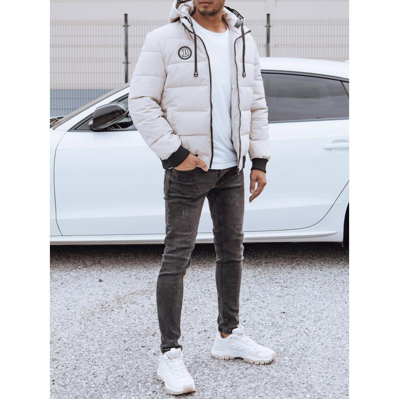 Férfi téli steppelt dzseki kapucnival fehér