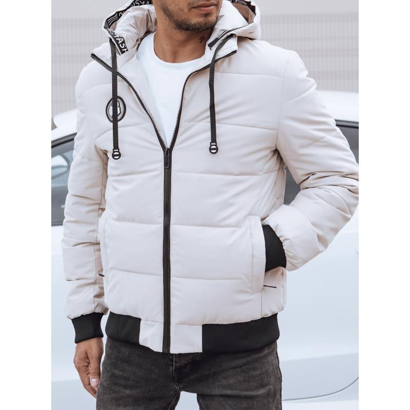 Férfi téli steppelt dzseki kapucnival fehér