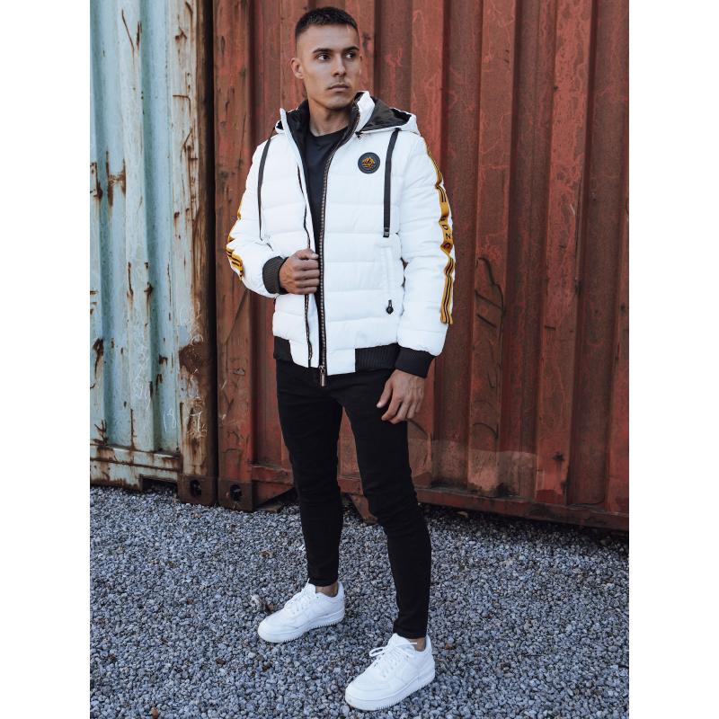 Pánská zimní bunda prošívaná s kapucí bílá