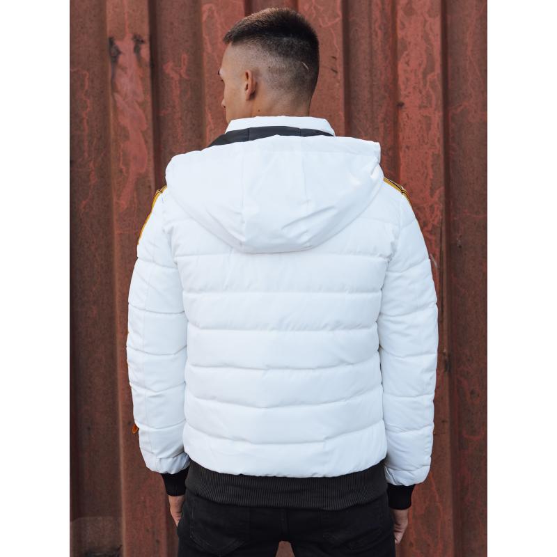 Pánská zimní bunda prošívaná s kapucí bílá