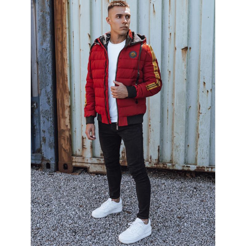 Pánská zimní bunda prošívaná s kapucí vínová