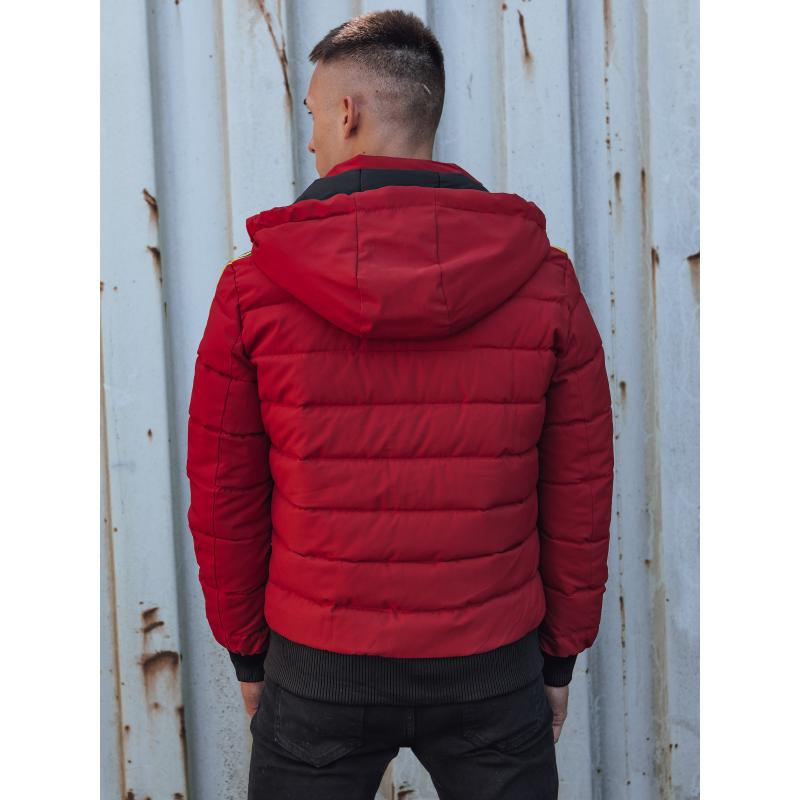 Pánská zimní bunda prošívaná s kapucí vínová