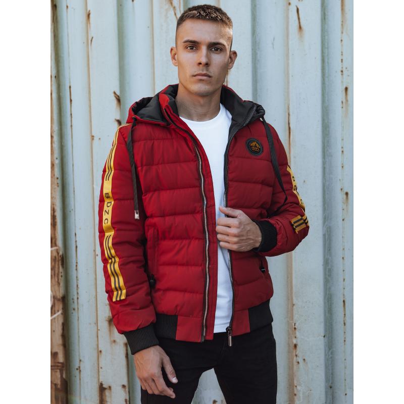 Pánská zimní bunda prošívaná s kapucí vínová