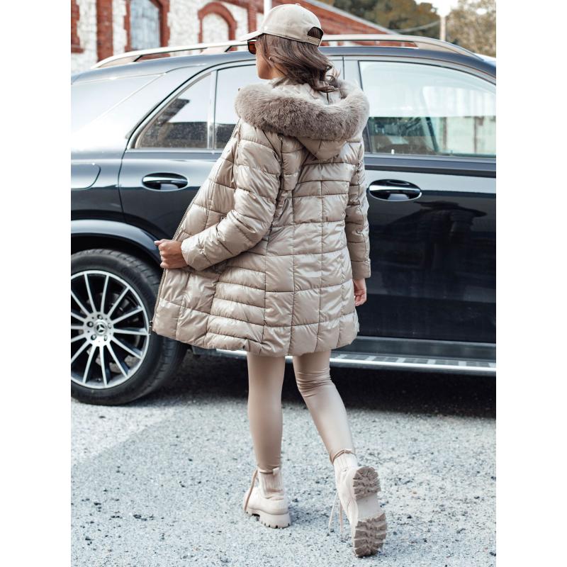 Női WINTERZIP steppelt téli kabát kapucnival világos bézs színben