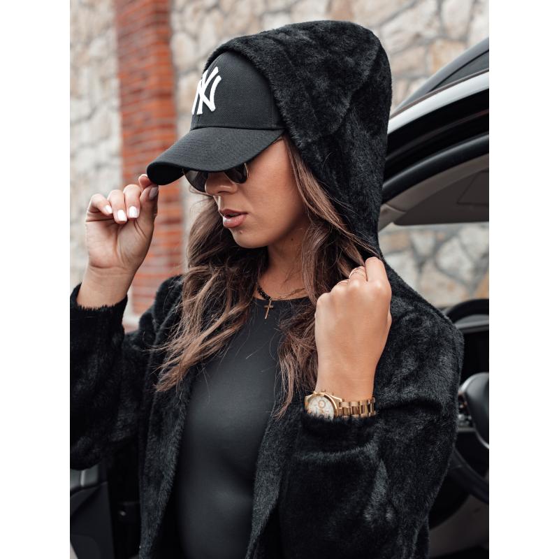 Dámský dlouhý kabát s kapucí MELBY černý